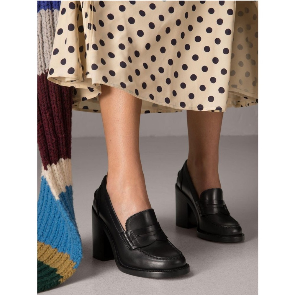 Burberry Women's Leather Block-Heel Penny Loafers